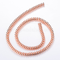 電気メッキ非磁性合成ヘマタイトビーズ連売り  ロンデル  ローズゴールドメッキ  6x3mm  穴：1mm  約125~133個/連  15.7インチ&nbsp;X-G-Q465-11RG