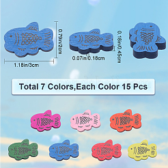 105 色プリントウッドビーズ 7 個  魚  ミックスカラー  20x30x4.5mm  穴：1.8mm  15個/カラー&nbsp;WOOD-GF0001-86
