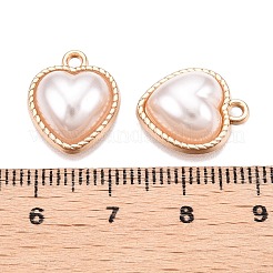 ラックメッキ合金ペンダント  アブソリュートプラスチック模造パール  ハート  ゴールドカラー  15.5x12.5x5.5mm  穴：1.6mm&nbsp;FIND-N005-18G