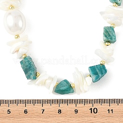 Raw Natural Amazonite & Shell Chip Beaded Necklaces with Oval Shell Pearl for Women&nbsp;NJEW-JN06587