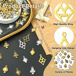120pcs15スタイルチベットスタイルアロイペンダント  カードを再生  ミックスカラー  14.5~27.5x11.5~17.5x1.5~3mm  穴：1.6~2mm  8個/スタイル&nbsp;FIND-CJ0005-06