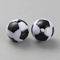 不透明なアクリルビーズ  ラウンド  サッカー  12x11mm  穴：2mm  50個/袋&nbsp;MACR-WH0007-125B