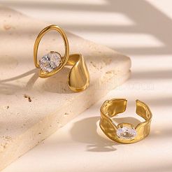 304ステンレススチールラインストーンオープンカフリング女性用  ラウンド  18KGP本金メッキ  内径：17.4mm&nbsp;WGC538A-01