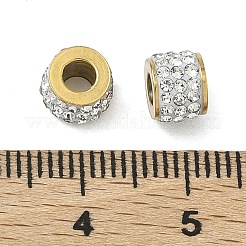 イオンプレーティング（IP）304ステンレスビーズ  コラム  ポリマークレイラインストーン付き  ゴールドカラー  7x5mm  穴：3mm&nbsp;STAS-D220-01G