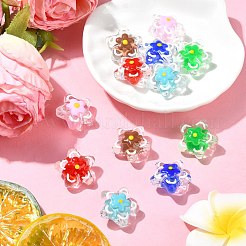 12個6色手作りランプワークビーズ  エナメル  花とスター  ミックスカラー  20~20.5x21~21.5x11.5~12mm  穴：1.6mm  2個/カラー&nbsp;LAMP-CJ0001-98