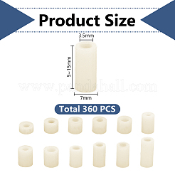 ABSプラスチックガスケット360個  隔離柱  支柱  ホワイト  5~15x7mm  穴：3.5mm&nbsp;FIND-WH0816-032A