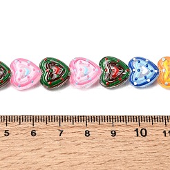 ガラスエナメルビーズ  手描きのビーズ  ドット付きハート  ミックスカラー  11~12x12.5x6~6.5mm  穴：1mm  約30個/連  13.19''（33.5センチメートル）&nbsp;GLAA-Z021-01J
