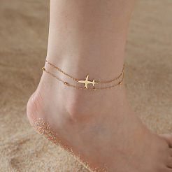 Airplane 201 Stainless Steel Link Chain Double Layer Anklets for Women&nbsp;FS-WG6A3D0-02