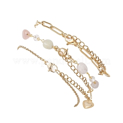 304 Stainless Steel Heart & Natural Morganite Nuggets Link Chain 3 Layer Stackable Necklaces&nbsp;BJEW-JB12459-03