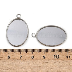 変色しにくい304ステンレススチールペンダントカボションセッティング  オーバル  ステンレス鋼色  トレイ：25x18mm  29.5x19x1mm  穴：2.5mm&nbsp;STAS-G075-21P-01