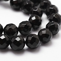 天然染色・加熱処理されたブラックオニキスビーズ連売り  グレードA  多面カット  ラウンド  10mm  穴：1mm  約37個/連  14.9インチ〜15.1インチ&nbsp;X-G-D840-23-10mm