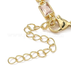 Rectangle Brass Pave Cubic Zirconia Link Chain Bracelets for Women&nbsp;BJEW-P385-05G-05
