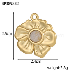 304ステンレススチールと天然石のビーズペンダント  花のチャーム  イオンプレーティング（ip）  25x24mm&nbsp;STAS-OY010-25G