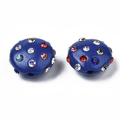 樹脂粘土ラインストーンビーズ  パヴェボールディスコビーズ  フラットラウンド  ダークブルー  11~12x7mm  穴：1.4mm  ラインストーン：pp15（2.1~2.2mm）&nbsp;RB-S056-27A