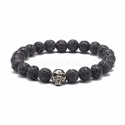 Natural Lava Rock Round Beads Stretch Bracelet&nbsp;BJEW-JB06832