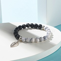 Natural Lava Rock and Synthetic Howlite Round Beads Stretch Bracelet for Men Women&nbsp;BJEW-JB06929