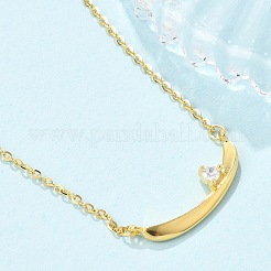 925 Sterling Silver Pave Clear Micro Pave Cubic Zirconia Boat Pendant Necklaces for Women&nbsp;NJEW-D315-02G