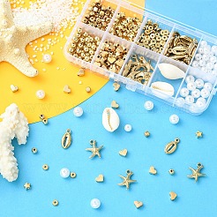 DIYジュエリー作成キット  ccbプラスチックビーズとペンダントを含む  ナチュラルコウリーシェルペンダント  ゴールドカラー  5x1.5mm  穴：1.2mm&nbsp;DIY-YW0017-72