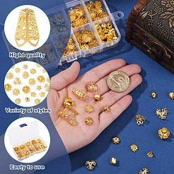 メッキ鉄ベル細線細工ビーズキャップ  ファンシービーズキャップ  花  ゴールドカラー  6.5~16x6.5~14x4~10mm  穴：0.5~1.5mm  345個/セット&nbsp;IFIN-FS0001-51