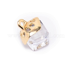 ガラスチャーム  合金のパーツと  キューブ  クリスタル  15x10x10mm  穴：1.6mm&nbsp;GLAA-SZC0004-02M