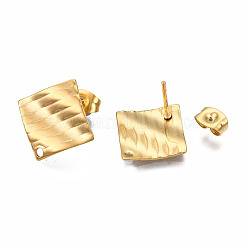 304ステンレススチールスタッドピアス金具  ピアスキャッチ/ピアスバックキャッチ付き  菱形  ゴールドカラー  16x16.5mm  穴：1.4mm  ピン：0.5mm&nbsp;LS-STAS-S080-059G-NR