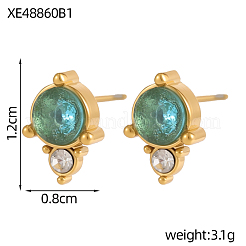 304ステンレススチールキュービックジルコニアスタッドピアス  イオンプレーティング（ip）  18KGP本金メッキ  ミックスカラー  12x8mm&nbsp;STAS-OY009-15G