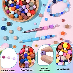 DIYジュエリー作りパーツキット  シリコンフォーカルビーズと鉄ラインストーンスペーサービーズを含む  パープル  15mm  穴：2mm  6色  10個/カラー  60pc&nbsp;DIY-YW0016-36A