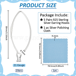 5 Pairs 925 Sterling Silver Earring Hooks&nbsp;STER-BC0002-22B