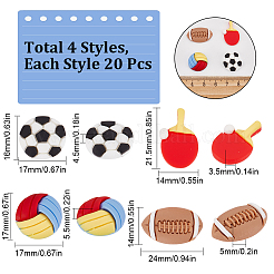 80Pcs 4 Styles Sports Theme Opaque Resin Cabochons&nbsp;RESI-SC0002-62