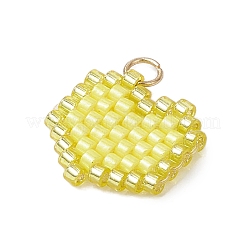 シードビーズ ビーズチャーム  丸カン付き  ハートペンダント  きいろ  14x14.5x2mm  穴：2.7mm&nbsp;PALLOY-MZ00359-05
