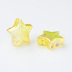 環境に優しい透明アクリルビーズ  スター  きいろ  ABカラー  直径約10mm  厚さ4mm  穴：1.5mm。約2140個/ 500 G&nbsp;PL556-2