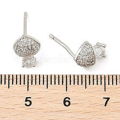 真鍮マイクロペーブクリアキュービックジルコニアスタッドピアス  パヴェクラスターイヤリング  鉛フリー＆カドミウムフリー  長持ちメッキ  ラックめっき  プラチナ  キノコ  9x7mm&nbsp;EJEW-R016-26P-13