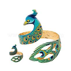 Iron Enamel Peacock Cuff Bangle & Ring Sets for Women&nbsp;WG60250-01