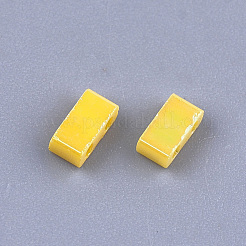 2穴不透明ガラスシードビーズ  アブカラー  長方形  ゴールド  4.5~5.5x2x2~2.5mm  穴：0.5~0.8mm&nbsp;SEED-S023-28B-02