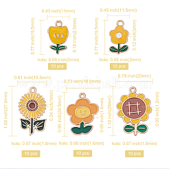 50個5スタイル環境にやさしい亜鉛合金ペンダント  エナメル  花  カドミウムフリー＆ニッケルフリー＆鉛フリー  きいろ  19.5~28x11~20x1.5~3mm  穴：2mm  10個/スタイル&nbsp;ENAM-CJ0001-88