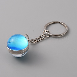 プラチナ調合金キーホルダー  ガラスのネプチューン ペンダントと鉄のリング  ディープスカイブルー  8cm&nbsp;KEYC-WH0029-61B