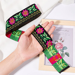 刺繍チロリアンテープ  ジャカードリボン  服飾材料  花柄  ブラック  51mm  約7 M /バンドル&nbsp;SRIB-GF0001-02E