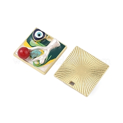 メッキ合金エナメルチャームラック  樹脂、ABS模造真珠ビーズ、合成ターコイズを使用  カドミウムフリー＆ニッケルフリー＆鉛フリー  ゴールドカラー  ハートとナザールボンジュウのついた四角  ミックスカラー  25x25x9mm  穴：3x2mm&nbsp;FIND-Z062-04G