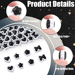 80色ツートンアクリルビーズ4個  ハート/花/蝶/星  ブラック  15~17x17.5~20.5x10~12mm  穴：3.5mm  20個/スタイル&nbsp;OACR-YW0003-38