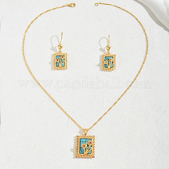 Rectangle Synthetic Turquoise Dangle Earrings & Pendant Necklaces Set&nbsp;YJ4866