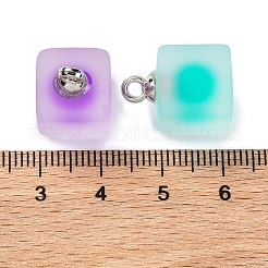 フロスト樹脂キューブペンダント  プラチナメッキ合金ループ付きボールインナーチャーム  ミックスカラー  18x12x12mm  穴：2mm&nbsp;RESI-U002-11