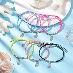 6個 6色 夏 ビーチ 調節可能 ナイロン編みコード ブレスレット  女性用コンクシェル型合金チャームスタッカブルブレスレット  ミックスカラー  内径：2-3/8~3-1/2インチ（6~9cm）  1pc /カラー&nbsp;BJEW-JB10458