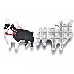 メッキ合金エナメルチャームラック  鉛フリー＆ニッケルフリー＆カドミウムフリー  プラチナ  ボストンテリア犬  ブラック  26x22.5x2mm  穴：2mm&nbsp;PALLOY-T075-161