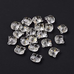 ガラスビーズ  ジュエリー作りのための  猫  透明  12.5x14x6.5mm  穴：1mm&nbsp;X1-GLAA-G079-02I