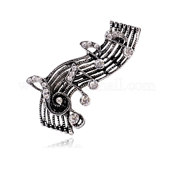 合金ブローチ  クリスタルラインストーンピン  女性のためのジュエリー  音符  アンティークシルバー  38x23mm&nbsp;PW-WG98720-02