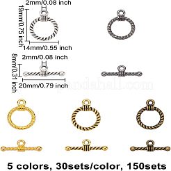 チベット風マンテル  鉛フリー＆カドミウムフリー＆ニッケルフリー  リング  ミックスカラー  リング：19x14x3mm  穴：2mm  バー：20x8x3mm  穴：2mm  5色  30セット / カラー  150セット /箱&nbsp;TIBE-FH0001-06-NR