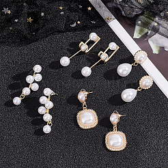 4 Pairs 4 Style Exquisite Plastic Imitation Pearl Beaded Dangle Stud Earrings&nbsp;EJEW-AN0002-09
