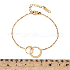 女性用304ステンレススチールリンクブレスレット  イオンプレーティング（ip）  二重リング  18KGP本金メッキ  6-7/8インチ（17.4cm）&nbsp;BJEW-G755-01G