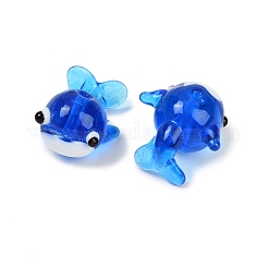 手作りのランプワークの凹凸のあるビーズ  クジラ  ブルー  19x22x14mm  穴：1.6mm&nbsp;LAMP-P067-02-01
