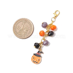 ハロウィンガラス＆合金エナメルペンダントデコレーション8個  合金製カニカン付き  混合図形  ミックスカラー  66~79.5mm&nbsp;HJEW-JM03686